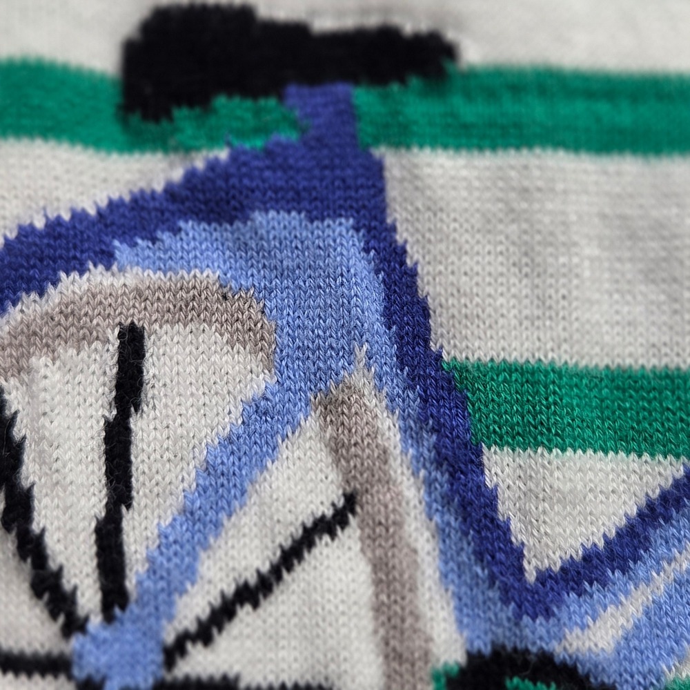 Talbots Green White Striped Cotton Knit Cardigan XL Bicycle Embroidered Preppy - Picture 10 of 12